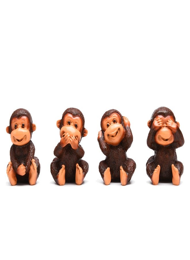 BRABUD Fengshui Resin See no Evil Hear no Evil Speak no Evil Do no Evil Monkey Figurines Set of 4 Home Office Desk Decor Statue Collection (Brown) - Image 1
